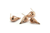Rose Gold Bird Earring, 2 Rose Gold Plated Brass Bird Skull Stud Earrings (26x11x6mm) N0958