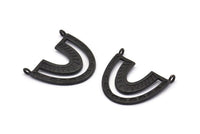 Black Charm, 2 Oxidized Black Brass Pendants, U Shape Charms With 2 Loops (26x23x1.2mm) N1448 H0982