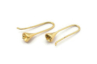 Gold Earring Hooks, 4 Gold Plated Brass Wire Earring Setting, Findings (25x8mm) BS 1819