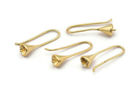 Gold Earring Hooks, 4 Gold Plated Brass Wire Earring Setting, Findings (25x8mm) BS 1819