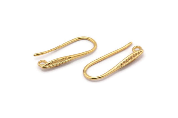 Gold Ear Hooks, 8 Gold Plated Brass Earring Textured Wires, Earring Hooks (21x8mm) BS 1825