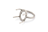 Claw Ring Blank, 2 Antique Silver Plated Brass Oval Ring Settings With 4 Claws, Ring Blanks N0106-16