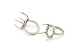 Claw Ring Blank, 2 Antique Silver Plated Brass Oval Ring Settings With 4 Claws, Ring Blanks N0106-16