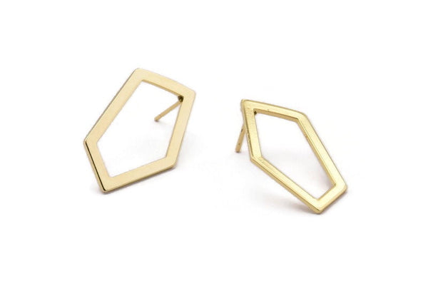 Gold Geometric Earring, 4 Gold Plated Brass Pentagonal Stud Earrings (28x16x1mm) D0766 A1169 Q1014