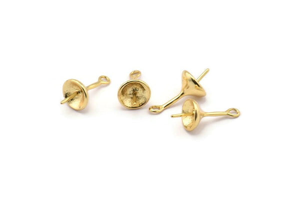 Gold Ear Hooks, 6 Gold Plated Brass Earring Setting With 1 Loop, Connectors, Findings (17x7.5mm) BS 2215