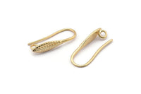 Gold Ear Hooks, 8 Gold Plated Brass Leaf Earring Wires, Earring Hooks (20mm) D1335