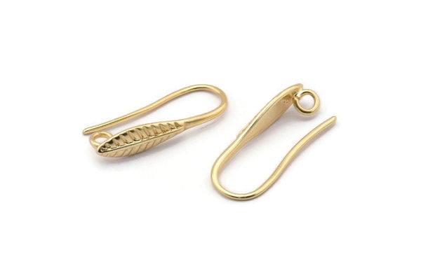 Gold Ear Hooks, 8 Gold Plated Brass Leaf Earring Wires, Earring Hooks (20mm) D1335