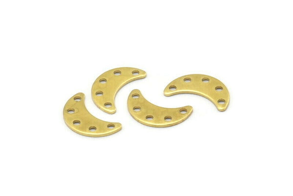 Brass Moon Charm, 24 Raw Brass Crescent Moon Charms With 5 Holes, Blanks (15x6x0.80mm) A2224