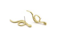 Brass Snake Earring, 4 Raw Brass Snake Stud Earrings (38x13x2mm) N1593
