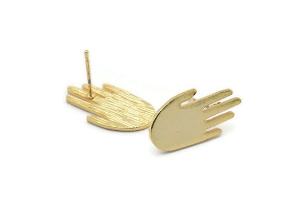 Gold Hand Earring, 2 Gold Plated Brass Hand Stud Earrings (21x11x1mm) N1438 Q1077