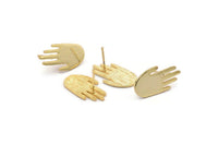 Gold Hand Earring, 2 Gold Plated Brass Hand Stud Earrings (21x11x1mm) N1438 Q1077