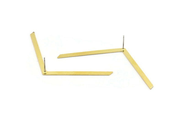 Brass Chevron Earring, 6 Raw Brass Chevron Stud Earrings (70x3x0.80mm) N0636 A2354