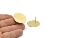 Earring Studs, 4 Raw Brass - Round Earrings - Brass Earrings - Raw Brass Round Stud Earrings With 1 Hole (29x28x0.60mm) D0826 A2318