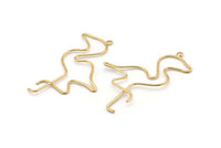 Gold Flamingo Pendant, 2 Gold Plated Brass Flamingo Wire Pendants With 1 Loop, Jewelry Supplies, Findings, Charms (62x49x1.1mm) E324 Q1069