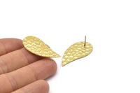 Brass Drop Earring, 4 Hammered Raw Brass Drop Stud Earrings (34x17x1.2mm) M491 A2360