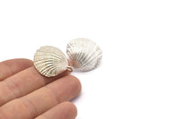 Silver Shell Earring, 2 Matte Silver Plated Brass Sea Shell Earring with 1 Loop, Findings (27x24.5mm) E281