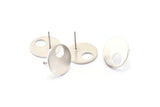 Silver Round Earring, 4 Matte Silver Plated Brass Hoop Stud Earrings (16x1mm) D1076 A1311