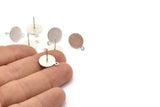Silver Round Earring, 6 Textured Matte Silver Plated Brass Round Earring Studs With 1 Loop (15x12x0.80mm) M341 A1551