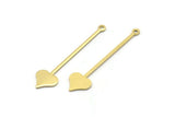 Brass Heart Charm, 24 Raw Brass Spade Charms With 1 Loop (40x9x0.80mm) M02043