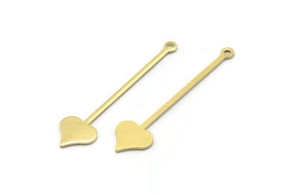 Brass Heart Charm, 24 Raw Brass Spade Charms With 1 Loop (40x9x0.80mm) M02043