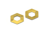 Brass Hexagon Tag, 12 Raw Brass Hexagon Stamping Blank Tag Charms With 2 Holes, Connectors, Findings (20x0.80mm) D0121