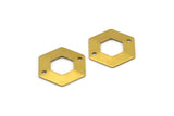 Brass Hexagon Tag, 12 Raw Brass Hexagon Stamping Blank Tag Charms With 2 Holes, Connectors, Findings (20x0.80mm) D0121