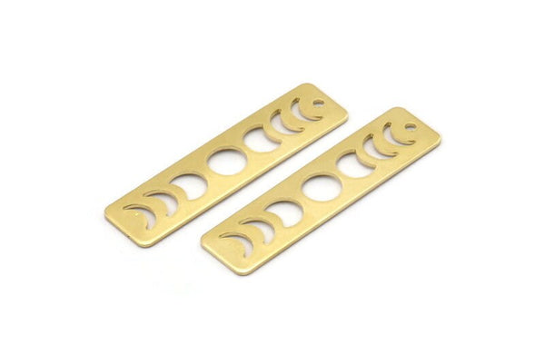 Brass Rectangle Charm, 10 Raw Brass Moon Phases Charms With 1 Hole, Stamping Blanks (40x10x0.80mm) M01998