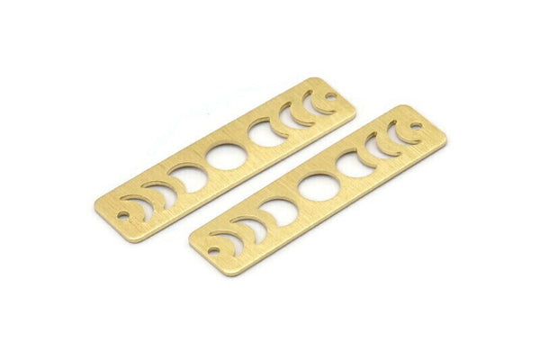 Brass Rectangle Charm, 8 Textured Raw Brass Moon Phases Charms With 2 Holes, Stamping Blanks (40x10x0.80mm) M01838