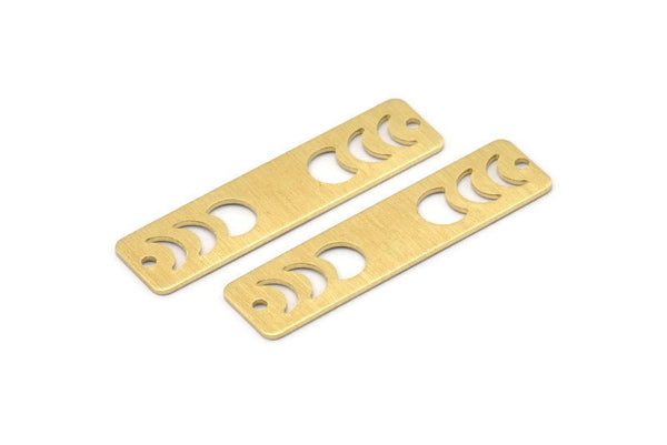 Brass Rectangle Charm, 8 Textured Raw Brass Moon Phases Charms With 2 Holes, Stamping Blanks (40x10x0.80mm) M01836