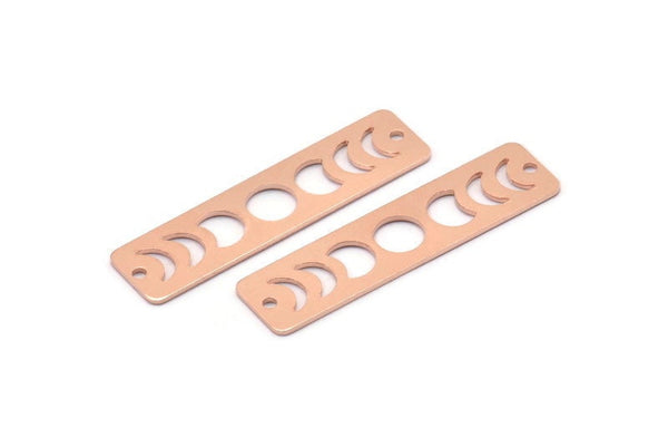 Copper Rectangle Charm, 8 Raw Copper Moon Phases Charms With 2 Holes, Stamping Blanks (40x10x0.80mm) M01887
