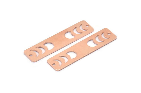 Bakır Dikdörtgen Charm, 2 Delikli 8 Ham Bakır Ay Evreleri Charm'ı, Damgalama Boşlukları (40x10x0,80 mm) M01884