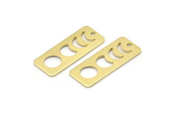 Brass Rectangle Charm, 10 Raw Brass Moon Phases Charms With 1 Hole, Stamping Blanks (25x10x0.80mm) M01992