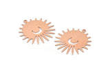 Copper Sun Charm, 8 Raw Copper Sun And Crescent Charms With 1 Loop, Findings (29x28x0.80mm) M02121
