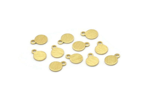 Brass Round Charm, 12 Raw Brass Round Charms With 1 Loop, Blanks (8x6x0.70mm) M01879