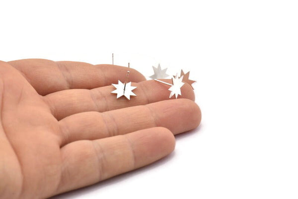 Silver Star Earring, 6 - 925 Silver Lincoln Star Stud Earrings (12x0.60mm) ST01