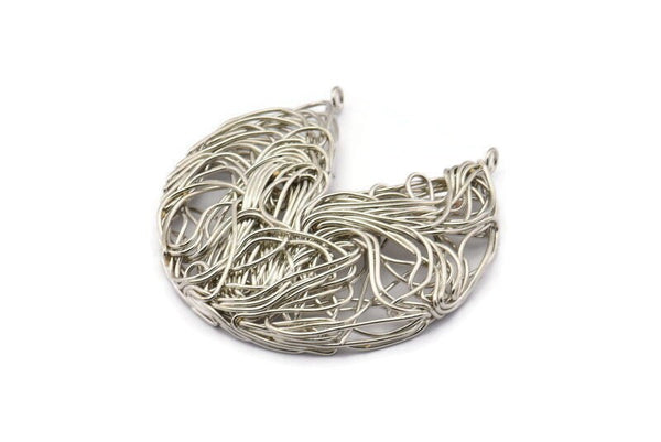 Silver Pizza Charm, Silver Tone Brass Pizza Slice Wire Charms, Silver Wire Pendants With 2 Loops, Findings (46x43mm) D1259 A2166