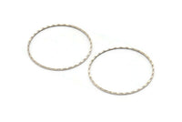 Silver Circle Ring, 12 Textured Antique Silver Plated Brass Circle Connectors (35mm) Brs 2071 A0590 H0486