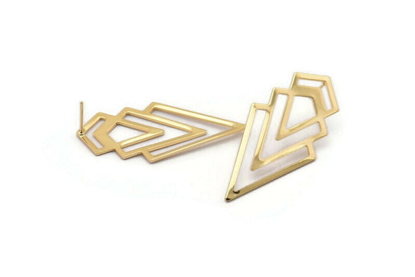 Gold Triangle Earring, 2 Gold Plated Brass Diamond Stud Earrings (46x22x1mm) M01216 A2305