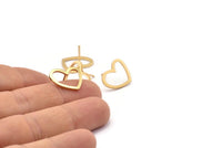 Gold Heart Earring, 4 Gold Plated Brass Heart Stud Earrings (16x14x1mm) M686 A2314 Q0666