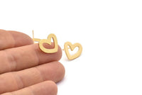 Gold Heart Earring, 4 Gold Plated Brass Heart Stud Earrings (16x14x1mm) M863 A2239 Q1088
