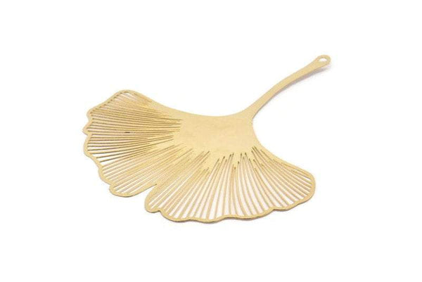 Gold Earring Charm, 2 Gold Plated Brass Textured Ginkgo Leaf Earring Charms With 1 Hole, Pendants, Findings (77x65mm) E510