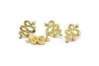 Brass Snake Earring, 4 Raw Brass Snake And Moon Phases Stud Earrings (19x12x2mm) N1611