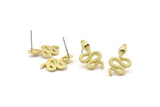 Brass Snake Earring, 4 Raw Brass Snake And Moon Stud Earrings (20x11x3mm) N1612