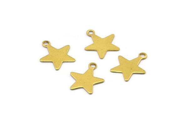 Raw Brass Star, 50 Raw Brass Star Tags With 1 Loop (10x12mm) A0262