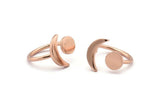 Universe Cosmos Ring, 2 Rose Gold Plated Brass Moon And Planet Rings - Round Cabochon Size: 8mm N0084 Q0227