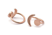 Universe Cosmos Ring, 2 Rose Gold Plated Brass Moon And Planet Rings - Round Cabochon Size: 8mm N0084 Q0227