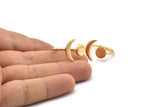 Universe Cosmos Ring, 2 Gold Plated Brass Moon And Planet Rings - Round Cabochon Size: 8mm N0084 Q0227