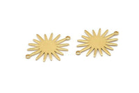 Brass Sunny Connector, 12 Raw Brass Sunny Connectors With 2 Loops (26.5x22x1mm) E039
