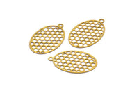Brass Oval Pendant, 24 Raw Brass Oval Honeycomb Pendants with 1 Loop, Necklace Findings (22x14mm) E025