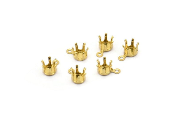 Brass Round Setting, 100 Raw Brass Round Settings With 6 Claw And 1 Loop And 1 Pad Setting (8x5x4mm) E141